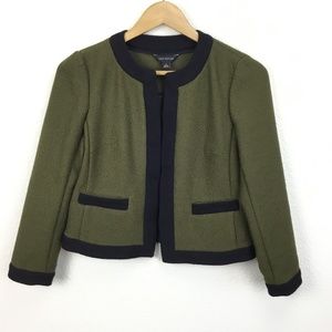 Ann Taylor Olive Green Black Trim Boucle Jacket